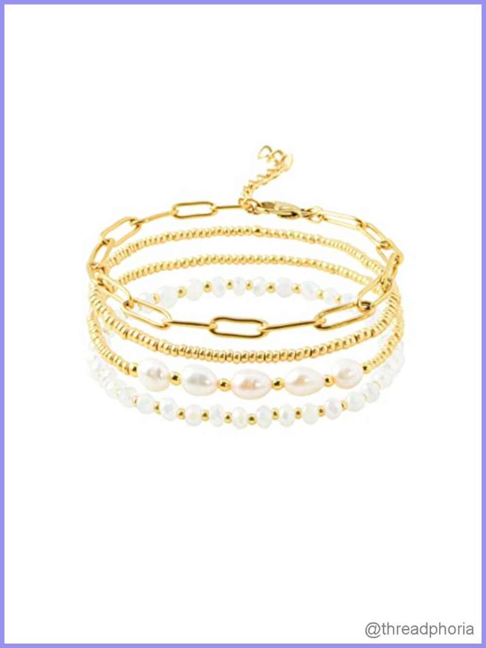 14K Gold Plated Pearl Crystal Beaded Bracelets Set for Women Stackable Chain